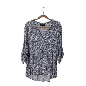 Cynthia Rowley Womens Floral Button-Down Blouse 3/4 Sleeves 1X Size 100% Rayon